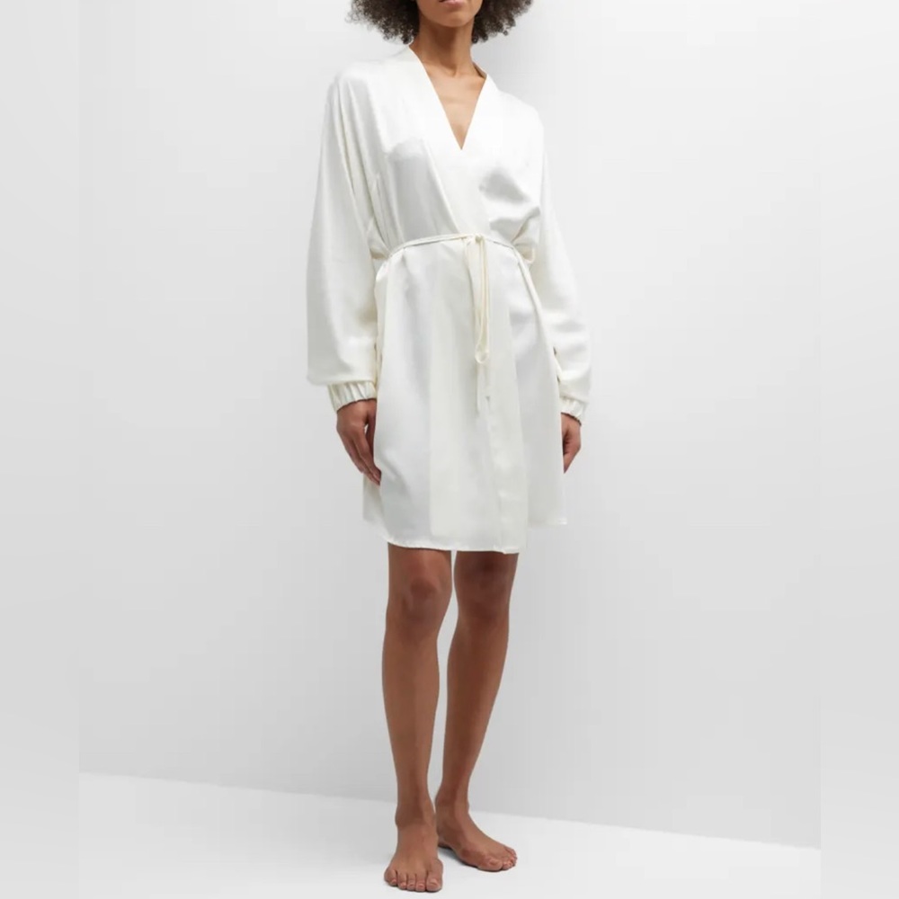 Lunya Women's Size XS/S Washable Silk Robe in White $278 NWOT Bridal Collection